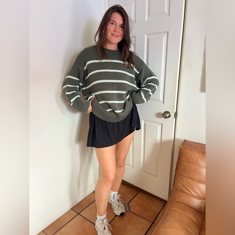 La Ligne Marina Olive Green & Mint Striped Crewneck Sweater
